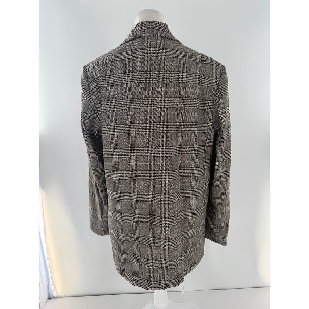 H&M Oversized Plaid Blazer Women’s S Beige Black White Single Button Preppy Fall - Picture 5 of 13